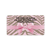 Light Pink and Brown Zebra w/Ribbon Bow Adressaufkleber (Vorne)