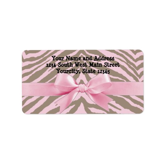 Light Pink and Brown Zebra w/Ribbon Bow Adressaufkleber (Vorne)
