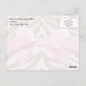 Light Pink and Brown Zebra w/Ribbon Bow Postkarte (Rückseite)