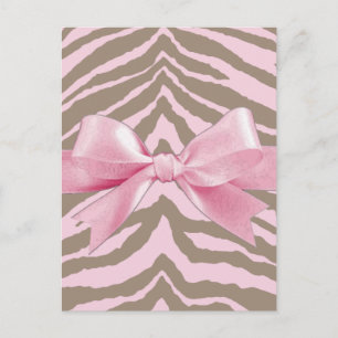 Light Pink and Brown Zebra w/Ribbon Bow Postkarte