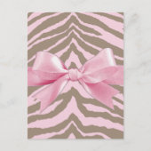 Light Pink and Brown Zebra w/Ribbon Bow Postkarte (Vorderseite)