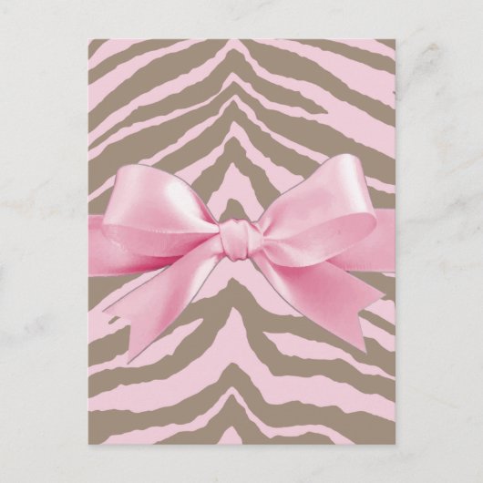 Light Pink and Brown Zebra w/Ribbon Bow Postkarte (Vorderseite)