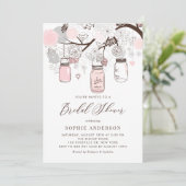 Light Pink and Gray Mason Jars Brautparty Einladung (Stehend Vorderseite)