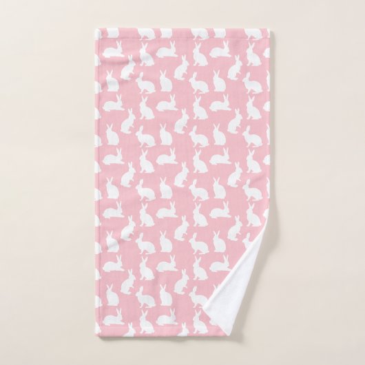 Light Pink And White Bunny Pattern Cute Easter Badhandtuch Set (Handtuch)