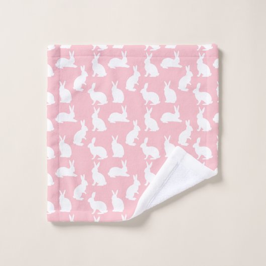Light Pink And White Bunny Pattern Cute Easter Badhandtuch Set (Waschlappen)