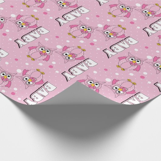Light Pink Baby Polka Dot Owls Geschenkpapier (Ecke)