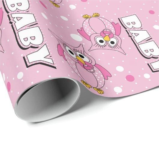 Light Pink Baby Polka Dot Owls Geschenkpapier (Rolleneckpunkt)