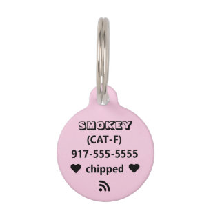 Light Pink Black Text Beschreibung Mikrochip Haustiermarke