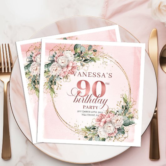 Light Pink Bohemian Floral 90th Birthday Party  Serviette