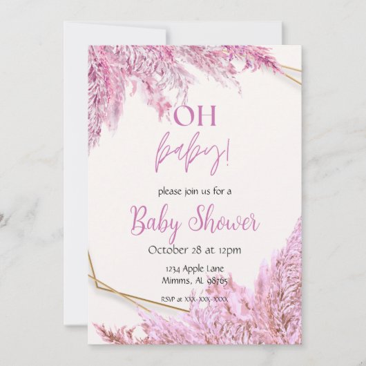 Light Pink Boho Baby Dusche Einladung (Vorderseite)