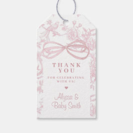 Light Pink Bow and Toile Baby Dusche Gefallen Geschenkanhänger