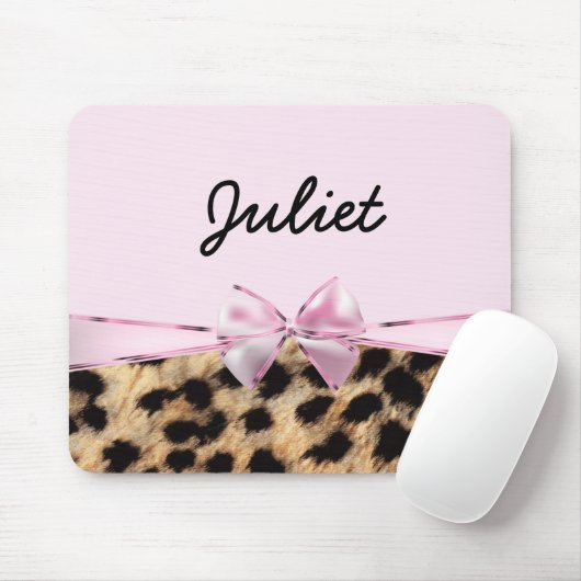 Light Pink Bow & Leopard Cheetah Print Mouse Pad Mousepad (Mit Mouse)