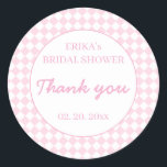 Light Pink Bridal Shower Thank You Favor Sticker<br><div class="desc">・Classic light pink bridal shower wedding round sticker
・For gift packaging,  sealing envelopes
・Featuring soft pink and white patterns and elegant modern typography
・Simple layout personalize as you like</div>