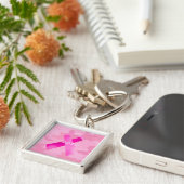 Light Pink Camouflage Pink Ribbon Date Key Chain Schlüsselanhänger (Seite)