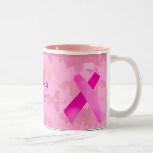 Light Pink Camouflage Pink Ribbon Date Tasse (Rechts)
