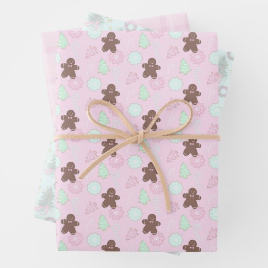 Light Pink Christmas Tree Gingerbrot Geschenkpapier Set (Beispiel)