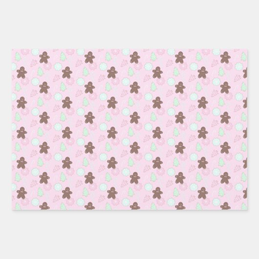 Light Pink Christmas Tree Gingerbrot Geschenkpapier Set (Vorderseite)