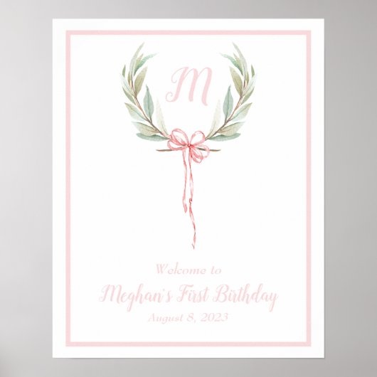 Light Pink Classic Laurel Wappen Begrüßungszeichen Poster (Vorne)