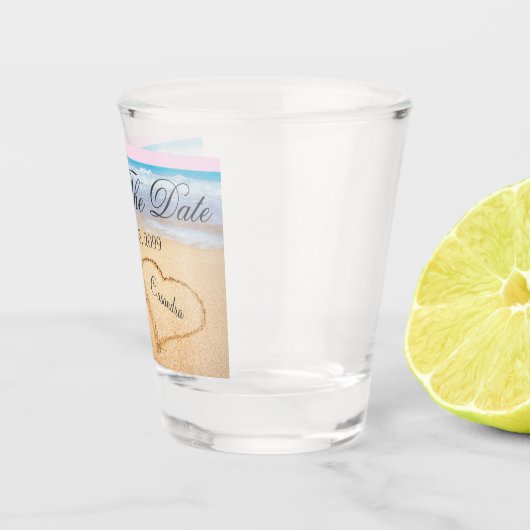 Light Pink Coastal Beach Hochzeit Save the Date Schnapsglas (Rechts)