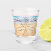 Light Pink Coastal Beach Hochzeit Save the Date Schnapsglas (Vorderseite)