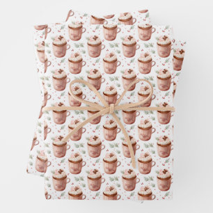 Light Pink Coffee Cups auf Weiß Geschenkpapier Set