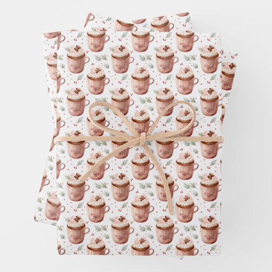 Light Pink Coffee Cups auf Weiß Geschenkpapier Set (Beispiel)