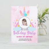 Light Pink Cute Unicorn Stars 4TH Birthday Einladung (Stehend Vorderseite)
