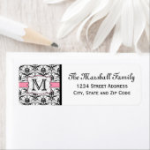 (Light Pink) Damask Monogram-Rücksendeadressen-Auf (Insitu)