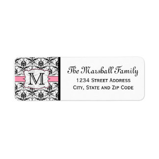 (Light Pink) Damask Monogram-Rücksendeadressen-Auf