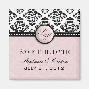 Light Pink Damask Wedding Save the Date Magnet