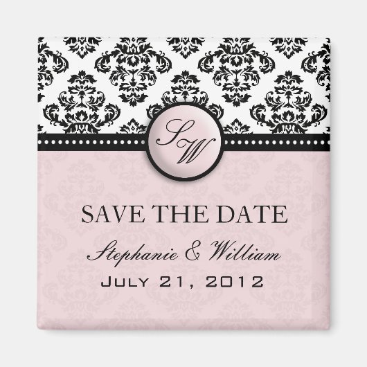 Light Pink Damask Wedding Save the Date Magnet (Vorne)