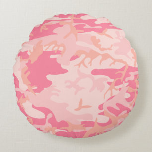 Light Pink Dark Pink and Peach Camouflage Camoufla Rundes Kissen
