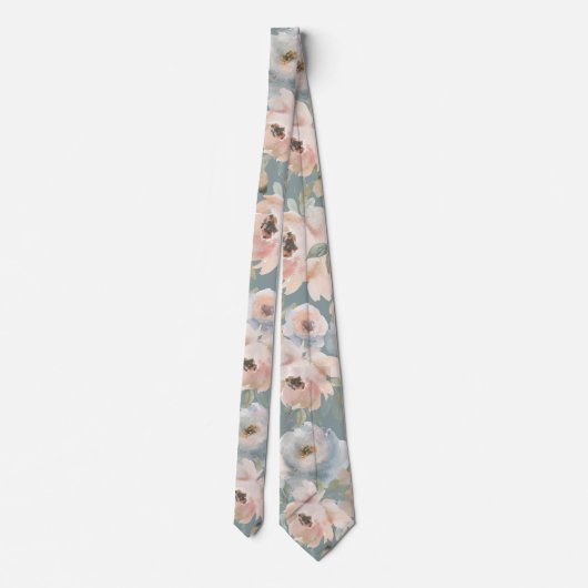 Light Pink Dusty Blue Rose Floral Neck Tys Krawatte (Rückseite)