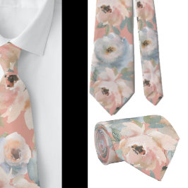 Light Pink Dusty Blue Rose Floral Neck Tys Krawatte