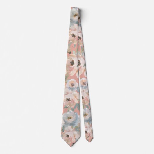 Light Pink Dusty Blue Rose Floral Neck Tys Krawatte (Vorderseite)