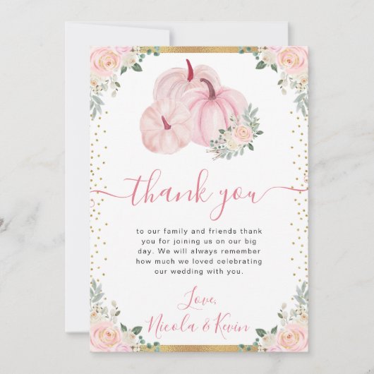 Light Pink Floral Pumpkin Hochzeit im Herbst Dankeskarte (Vorderseite)