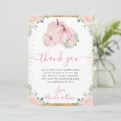 Light Pink Floral Pumpkin Hochzeit im Herbst Dankeskarte (Stehend Vorderseite)