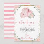 Light Pink Floral Pumpkin Hochzeit im Herbst Dankeskarte (Vorne/Hinten)