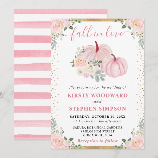 Light Pink Floral Pumpkin Hochzeit im Herbst Einladung (Vorne/Hinten)