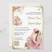 Light Pink Floral QR Code Anand Karaj Sikh Wedding Einladung (Vorderseite)