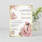 Light Pink Floral QR Code Anand Karaj Sikh Wedding Einladung (Stehend Vorderseite)