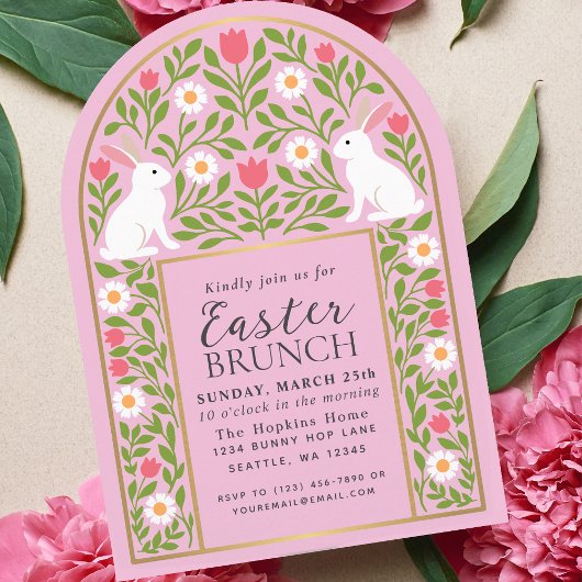 Light Pink Folk Art Easter Brunch Arch Invitation Einladung