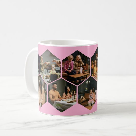 Light Pink Geometric Hexagon Photo Collage  Kaffeetasse (Vorderseite Links)