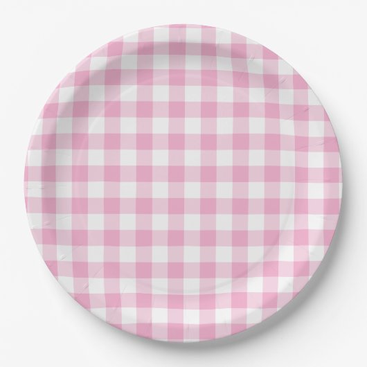 Light Pink Gingham Karo Pappteller (Vorderseite)
