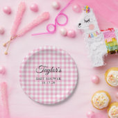 Light Pink Gingham Plaid Baby Shower Pappteller (Party)