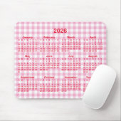Light Pink Gingham Plaid Red 2026 Calendar Mousepad (Mit Mouse)