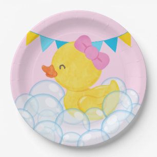 Light Pink Girl Watercolor Gummi Duck Party Pappteller