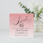 Light Pink Glam Glitzer Sweet 16 Square Einladung (Stehend Vorderseite)