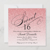Light Pink Glam Glitzer Sweet 16 Square Einladung (Vorderseite)