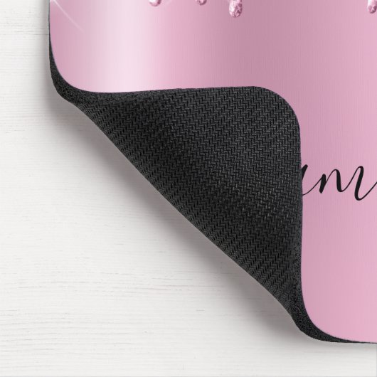 Light Pink Glitter Drips Shimmer Glam Name Mousepad (Ecke)